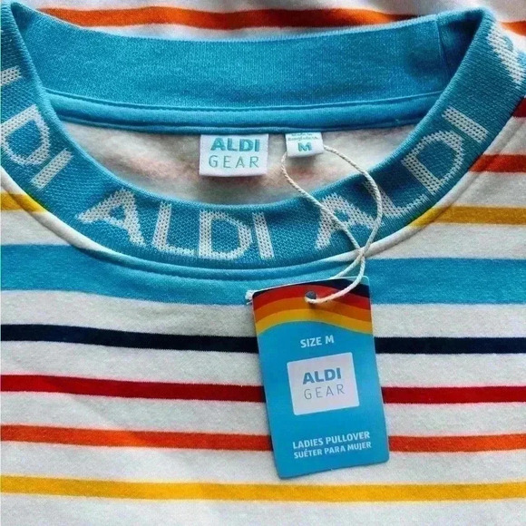 NWT Womens ALDI Gear 2024 Capsule Sweatshirt Striped Womens Pullover Size Medium - Picture 2 of 5